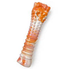 Nylabone 70th Birthday orange-white swirl textured bone for powerful chewers.