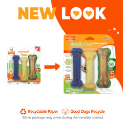 Nylabone bacon flavored chew treat for small dogs; digestible and tasty