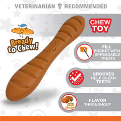 Nylabone baguette power chew toy durable material withstands strong chewers.