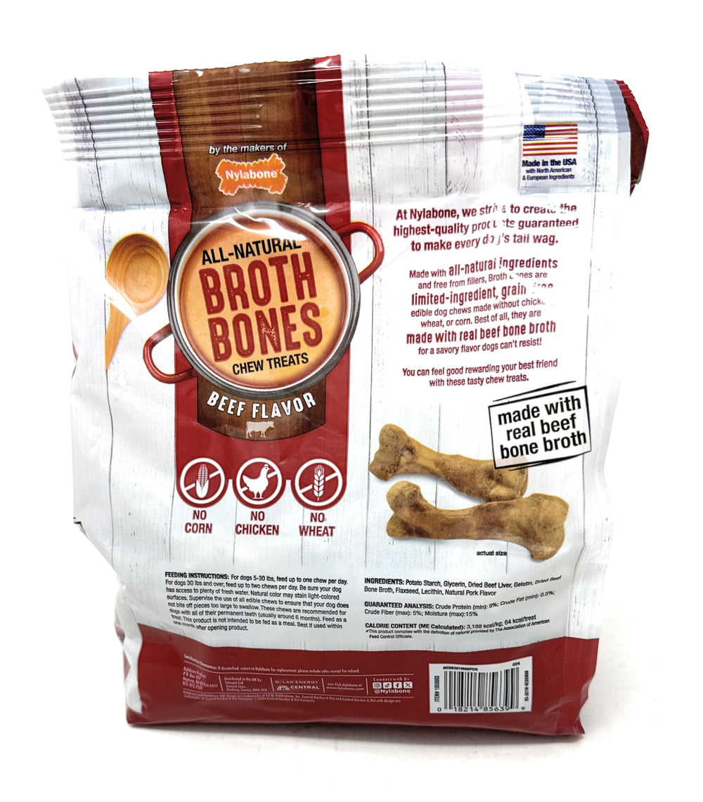 Nylabone Beef Broth Bones ingredients close-up emphasizes real beef broth and dehydrated foods