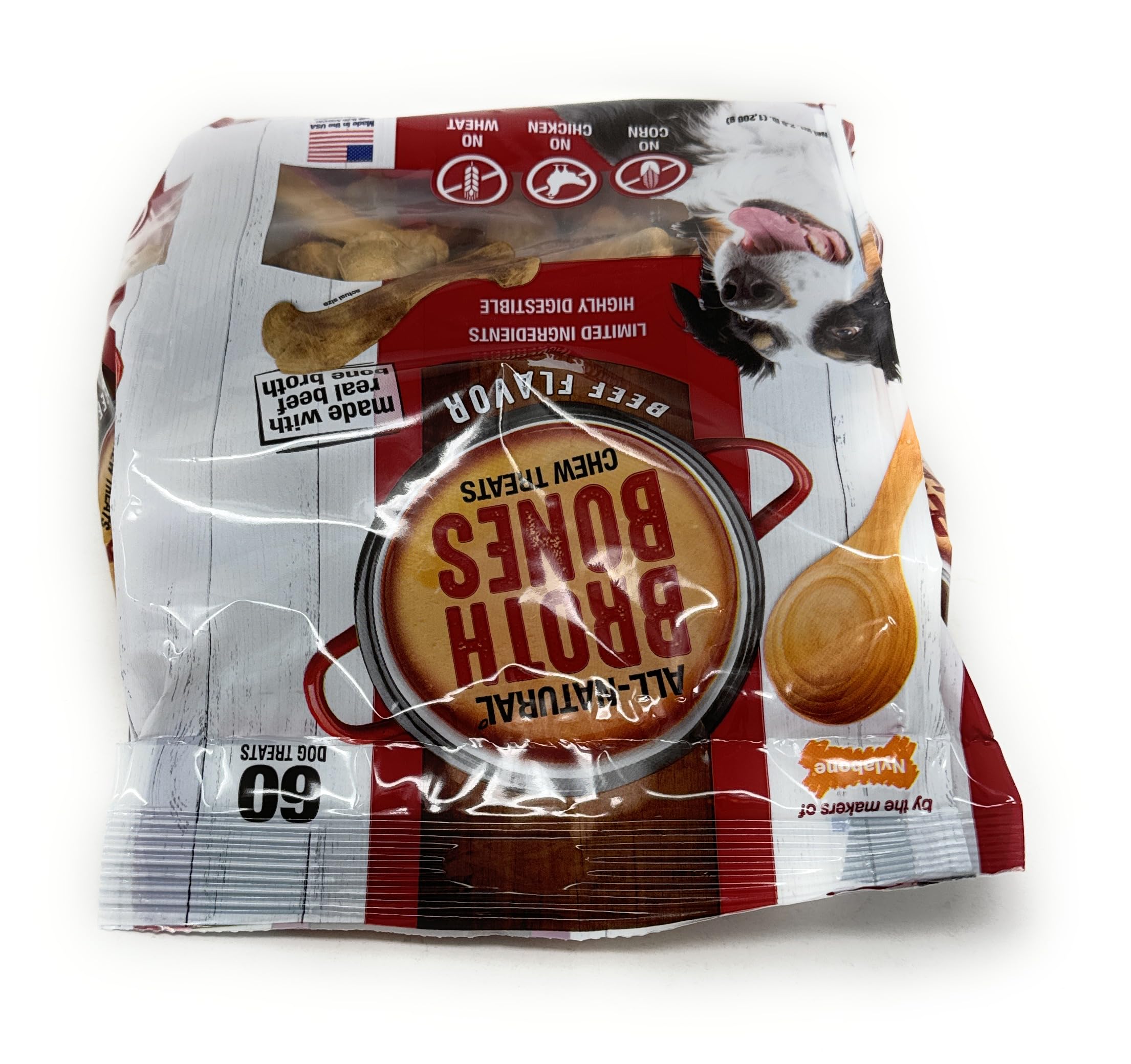 Nylabone Beef Broth Bones texture close-up reveals chewy, satisfying bite