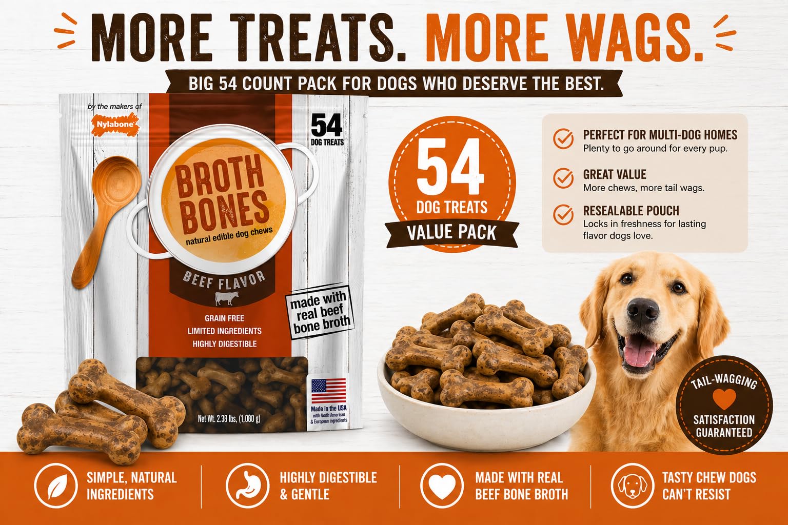 Nylabone Beef Broth Bones training moment shows treat during play