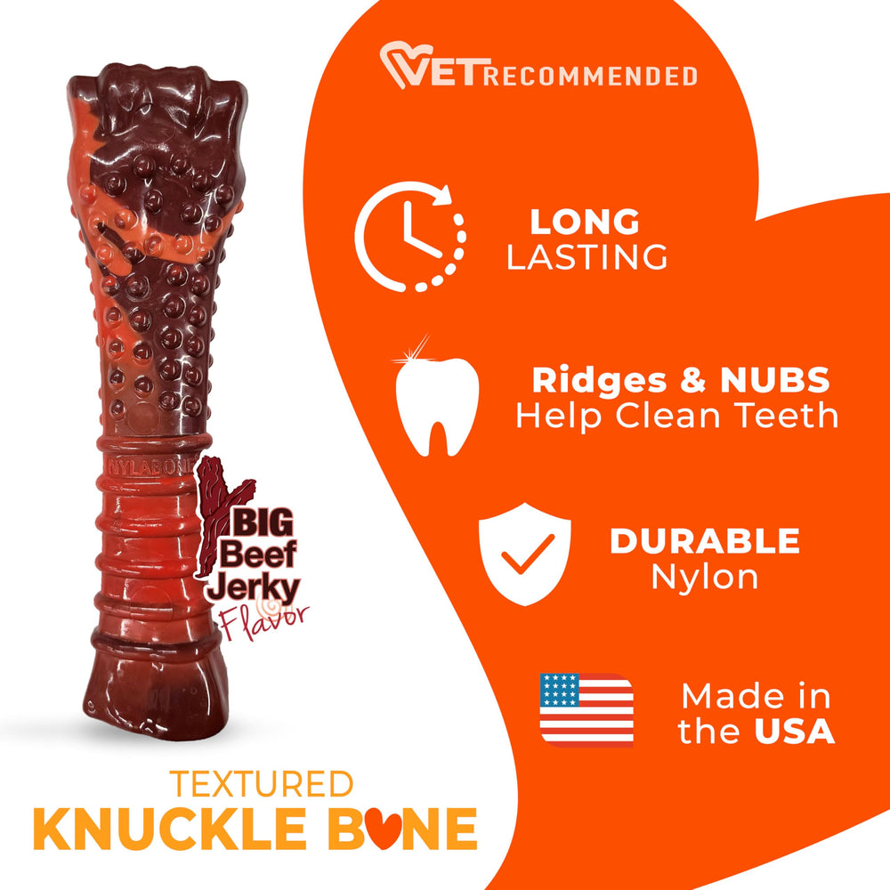 Nylabone beef jerky flavor infused throughout for irresistible chewing