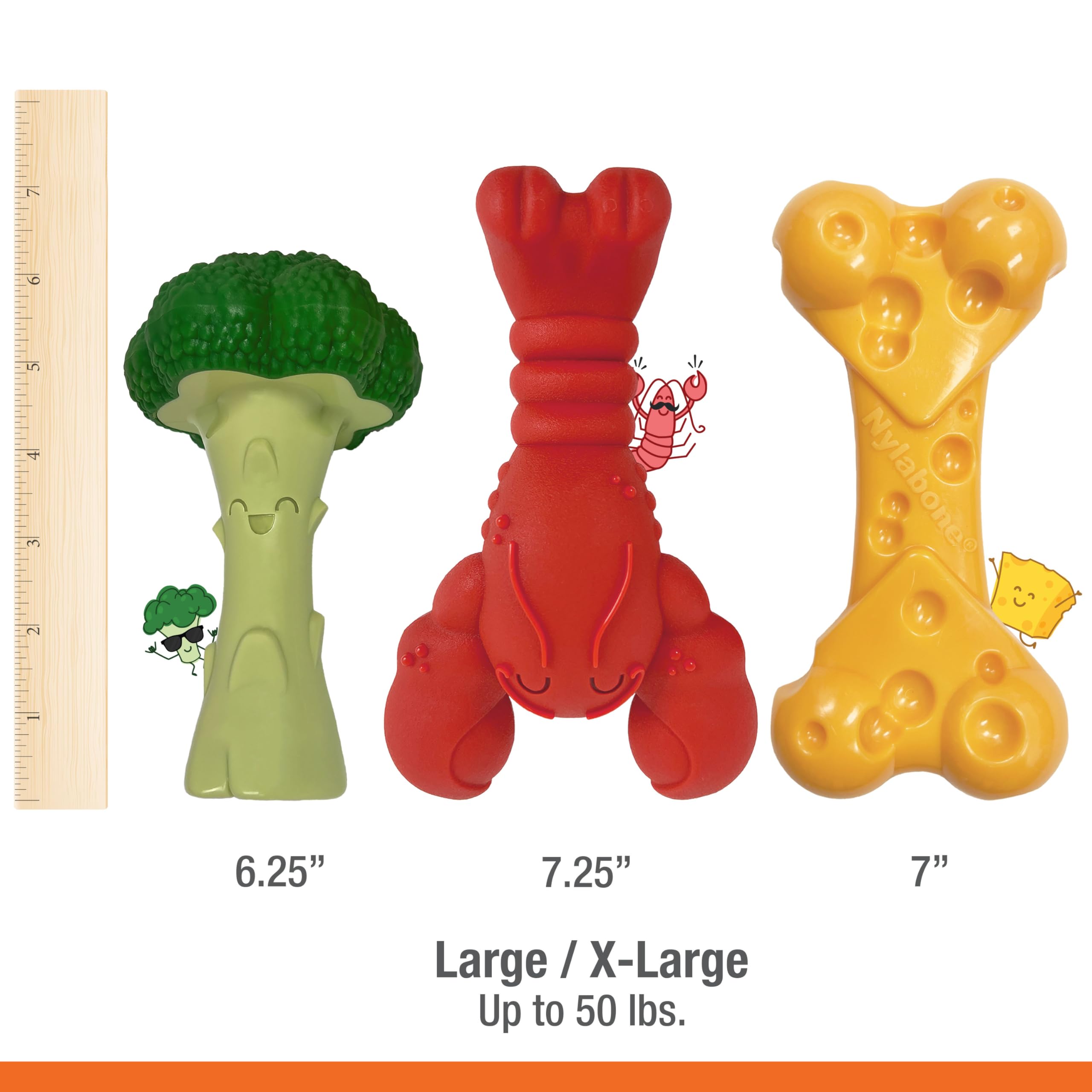 Nylabone Broccoli chew toy rolling action to sustain chewing interest.