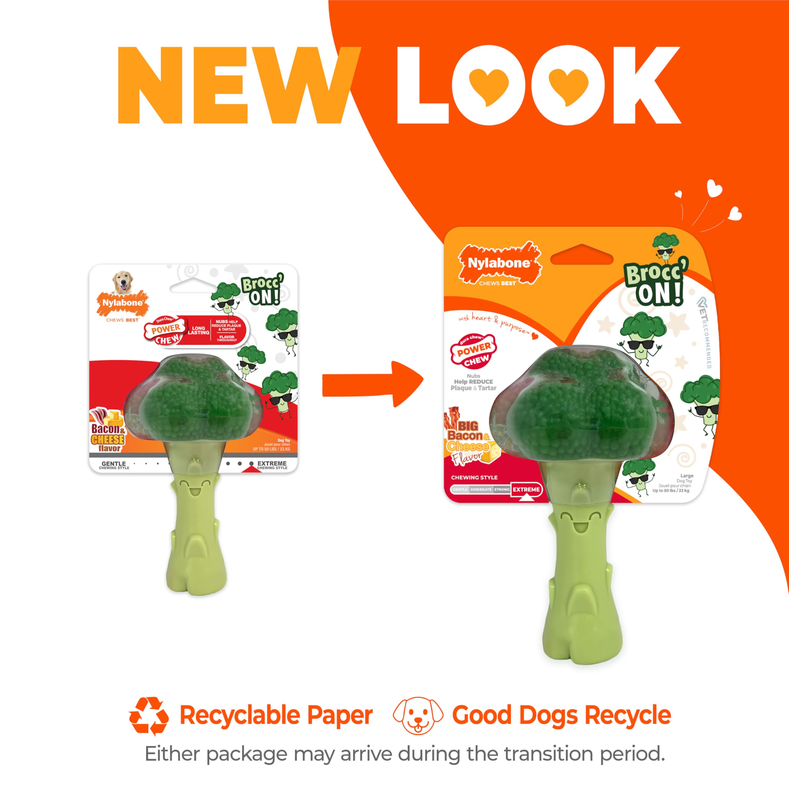 Nylabone broccoli power chew toy bacon cheese flavor for tasty chewing sessions