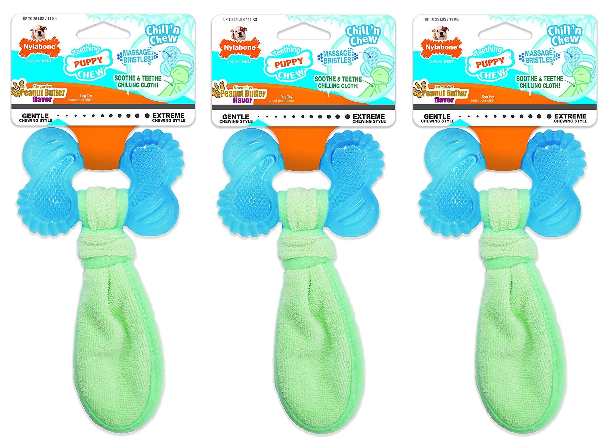 Nylabone Chill 'n Chew puppy teething toy showing soft texture for gentle gum massage.