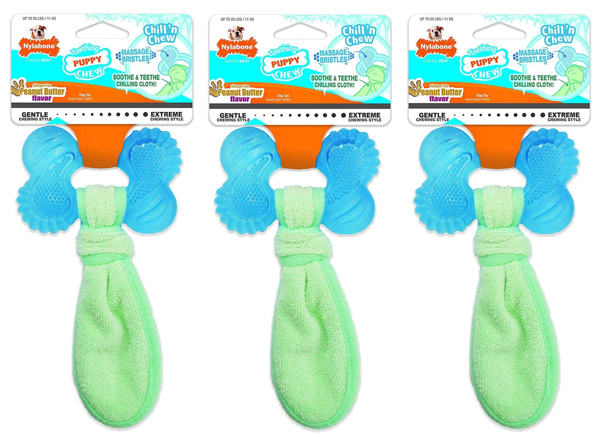 Nylabone Chill 'n Chew puppy teething toy showing soft texture for gentle gum massage.