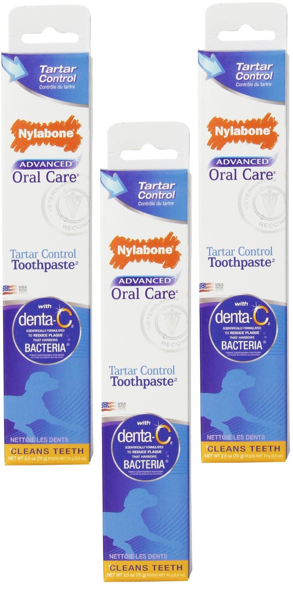 Nylabone Dental Advanced Oral Care Toothpaste pack of 3 for tartar control and cleaner dog teeth.