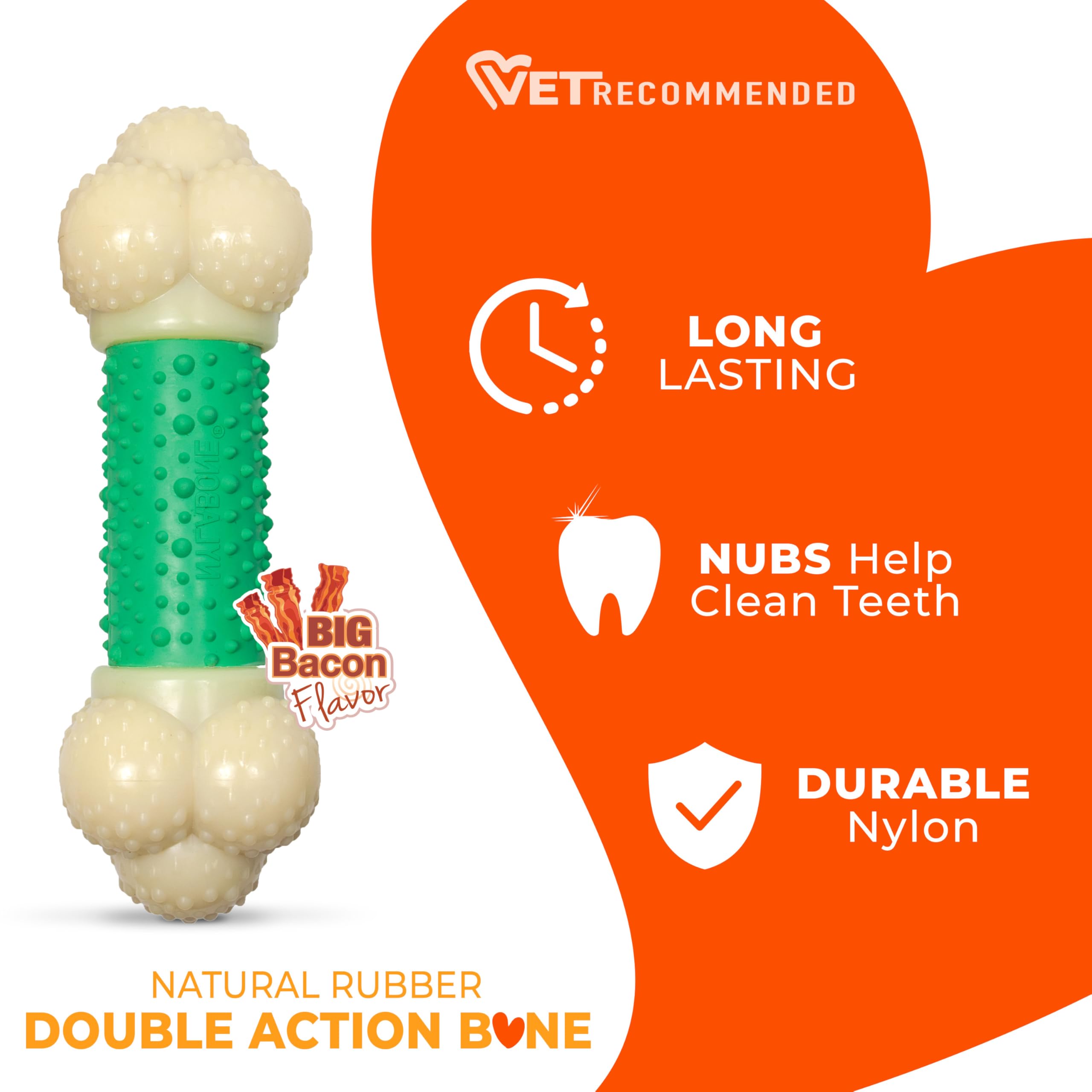 Nylabone Double Action Bone Power Chew XL dimensions image indicates size for extra-large dogs.
