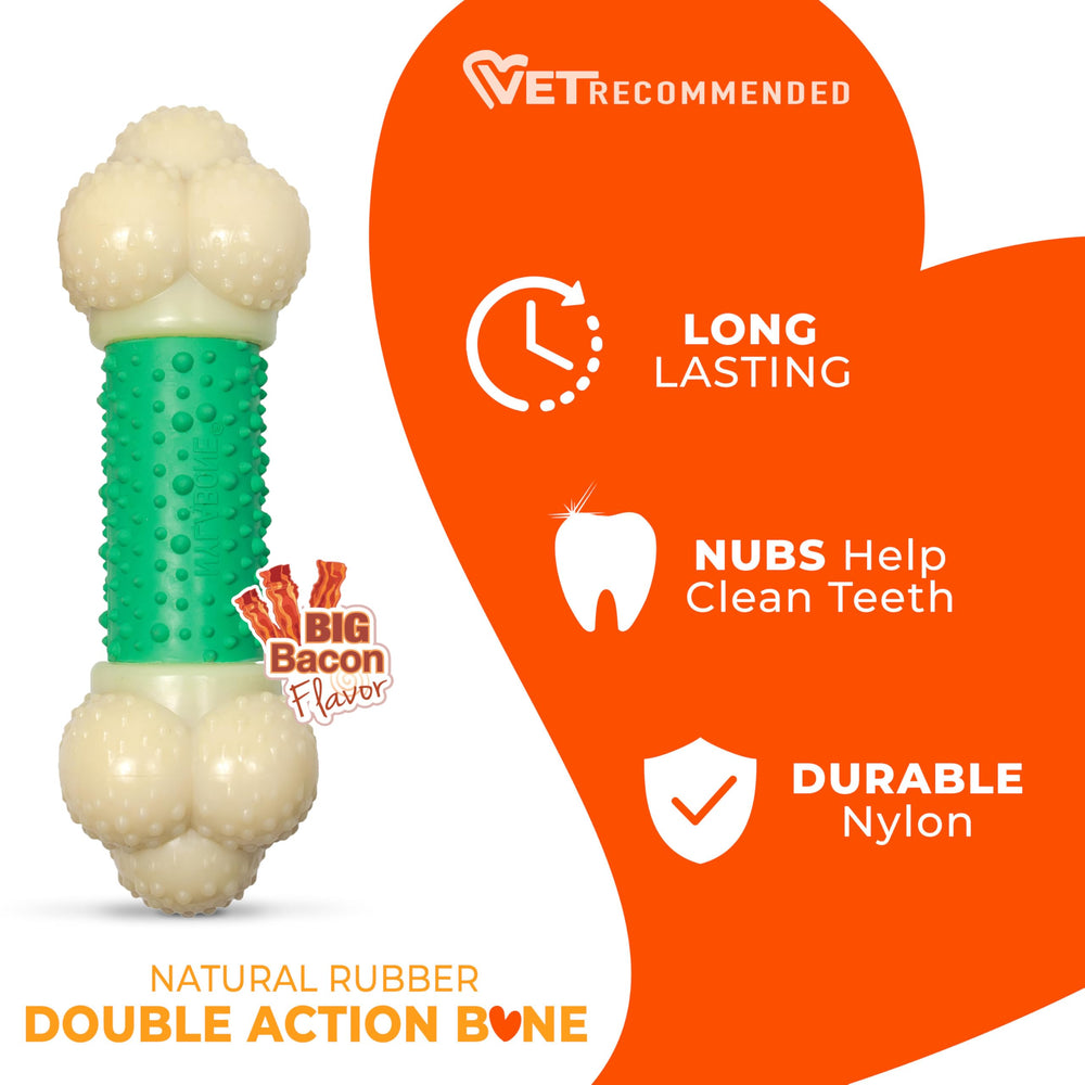 Nylabone Double Action Bone Power Chew XL dimensions image indicates size for extra-large dogs.
