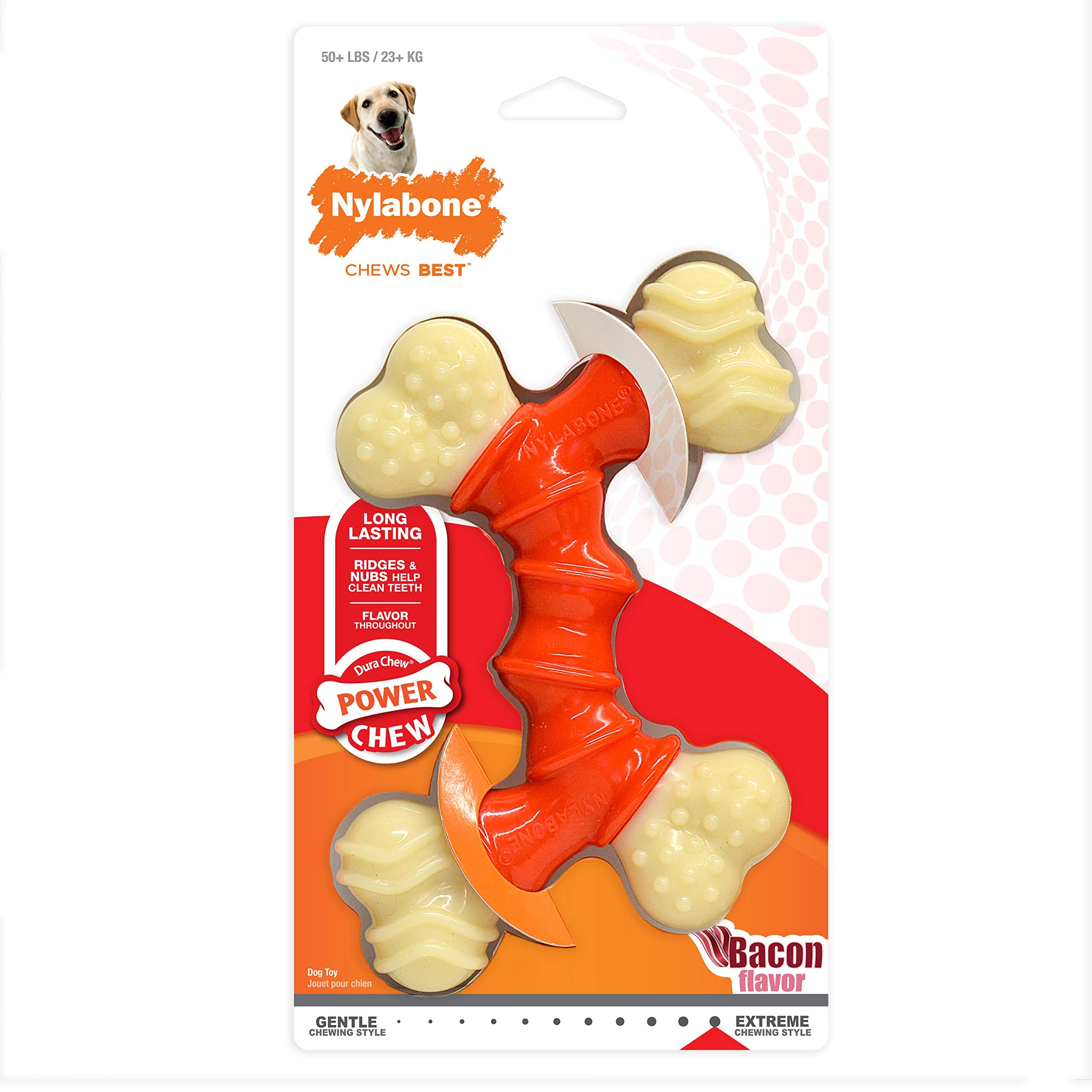 Nylabone Double Bone Power Chew Toy — bacon-flavored engagement during chew sessions.