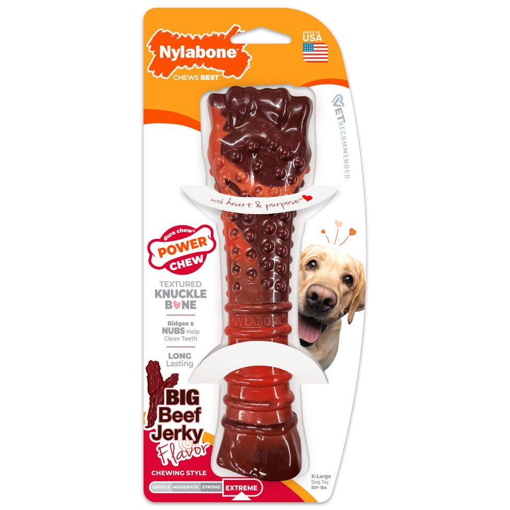 Nylabone beef jerky flavor provides long-lasting engagement during chewing