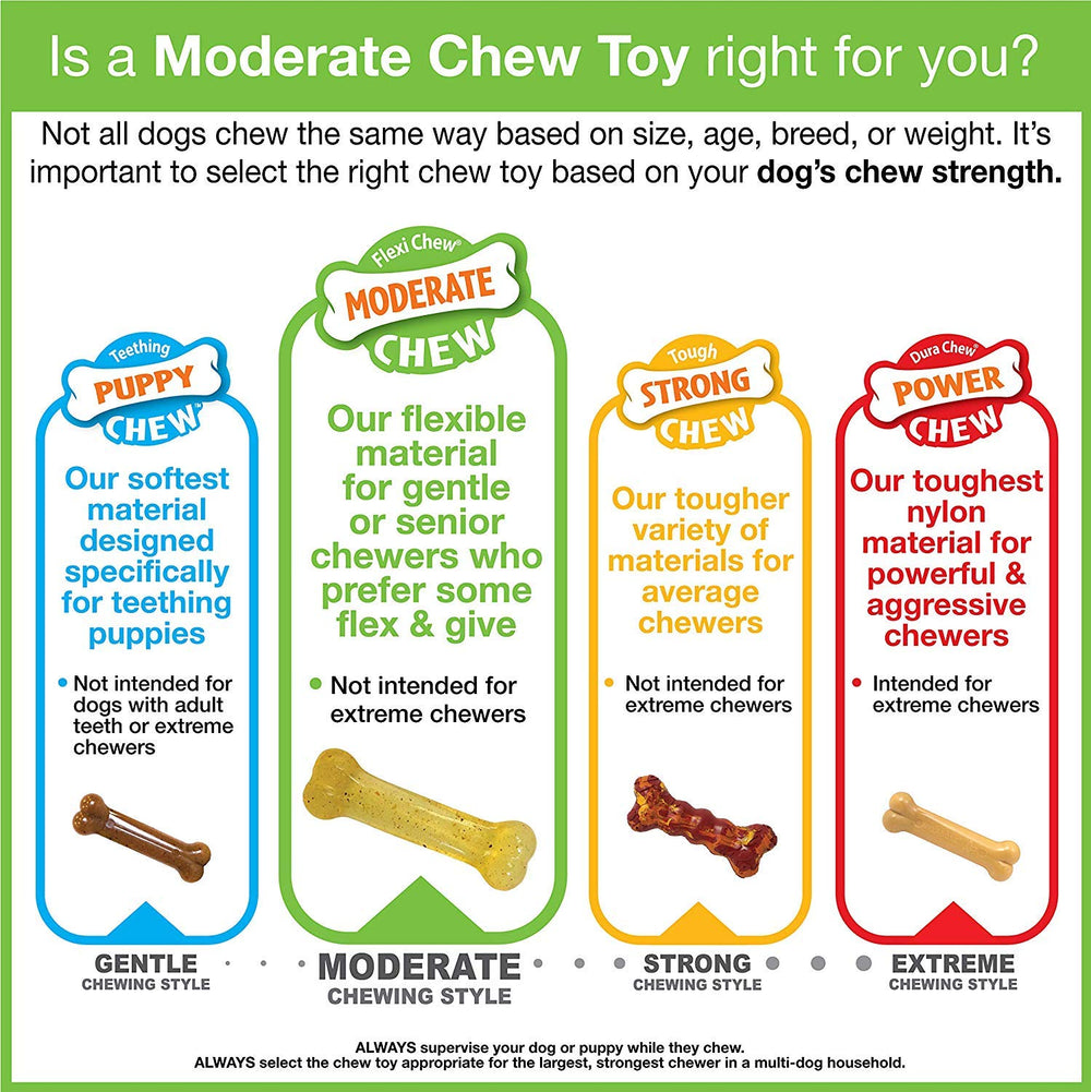 Nylabone Flexi Chew Bacon Petite 3pk supports teething and safe gnawing.