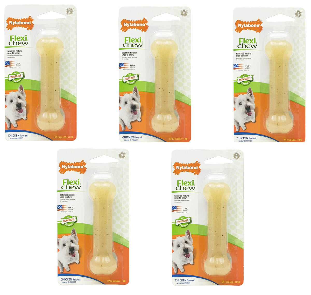 Nylabone FlexiChew chicken-flavored bone for dogs supports moderate chewers and dental engagement.