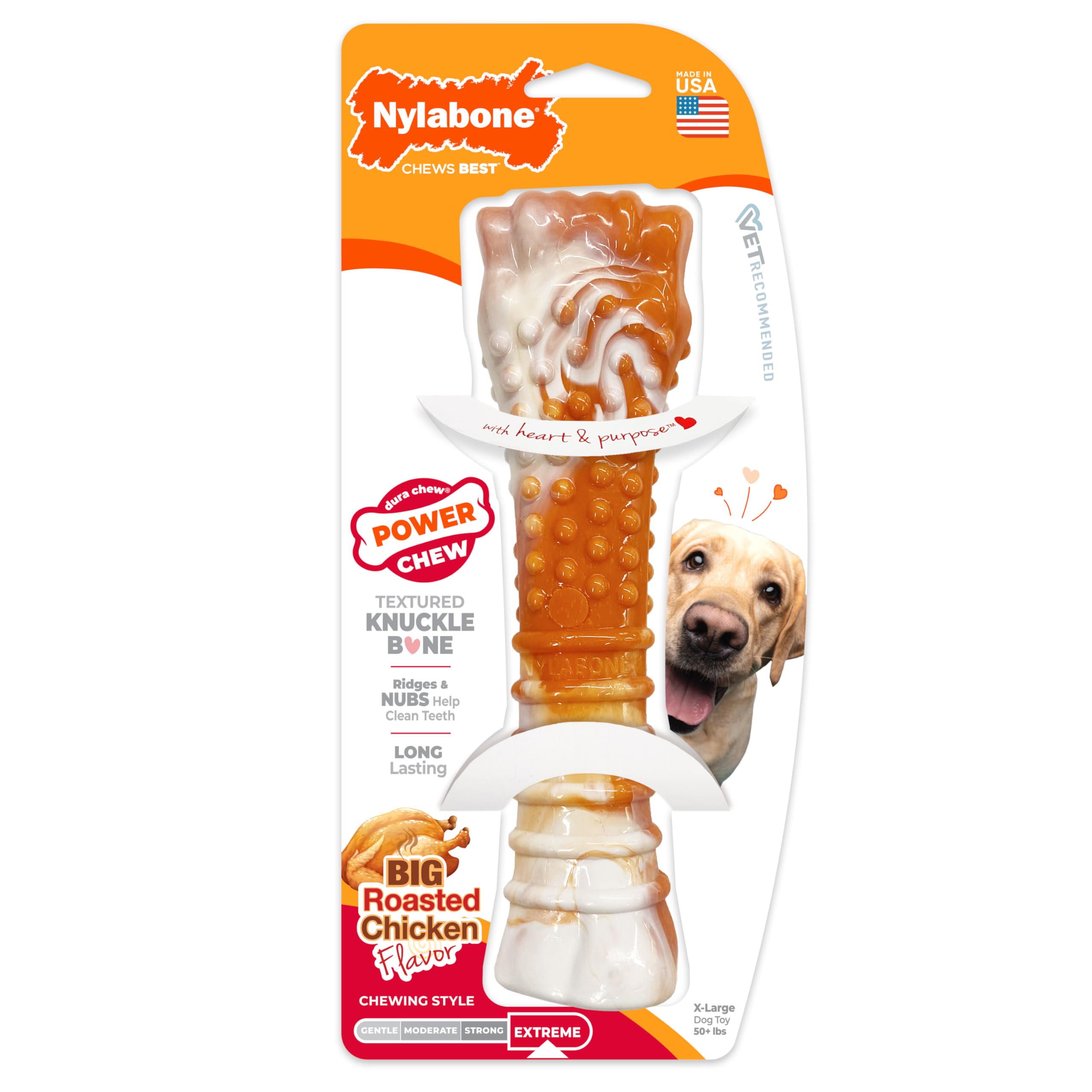 Nylabone large dog chew toy for 50lbs plus dogs in action.