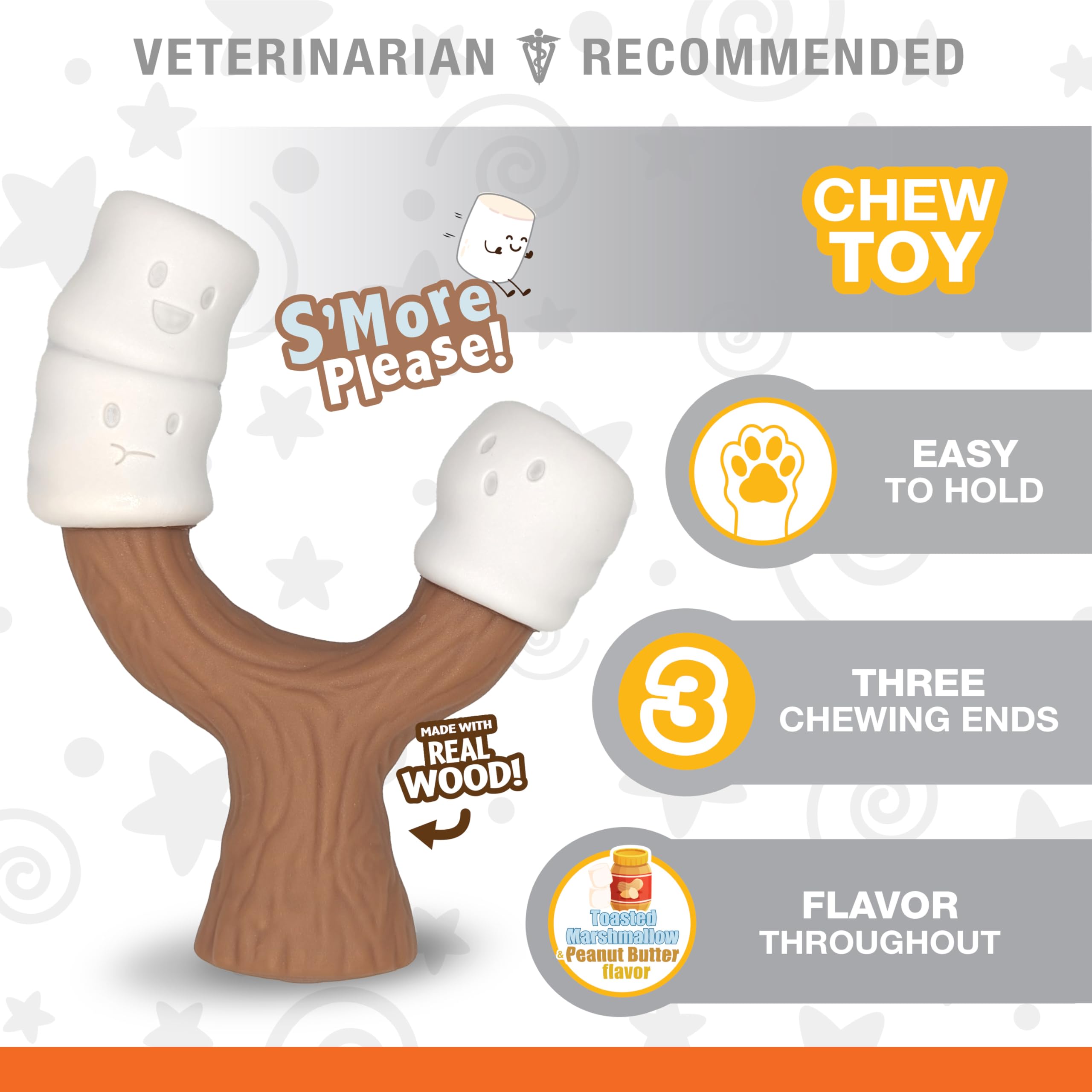 Nylabone Marshmallow Stick close up real wood texture for natural chewing feel