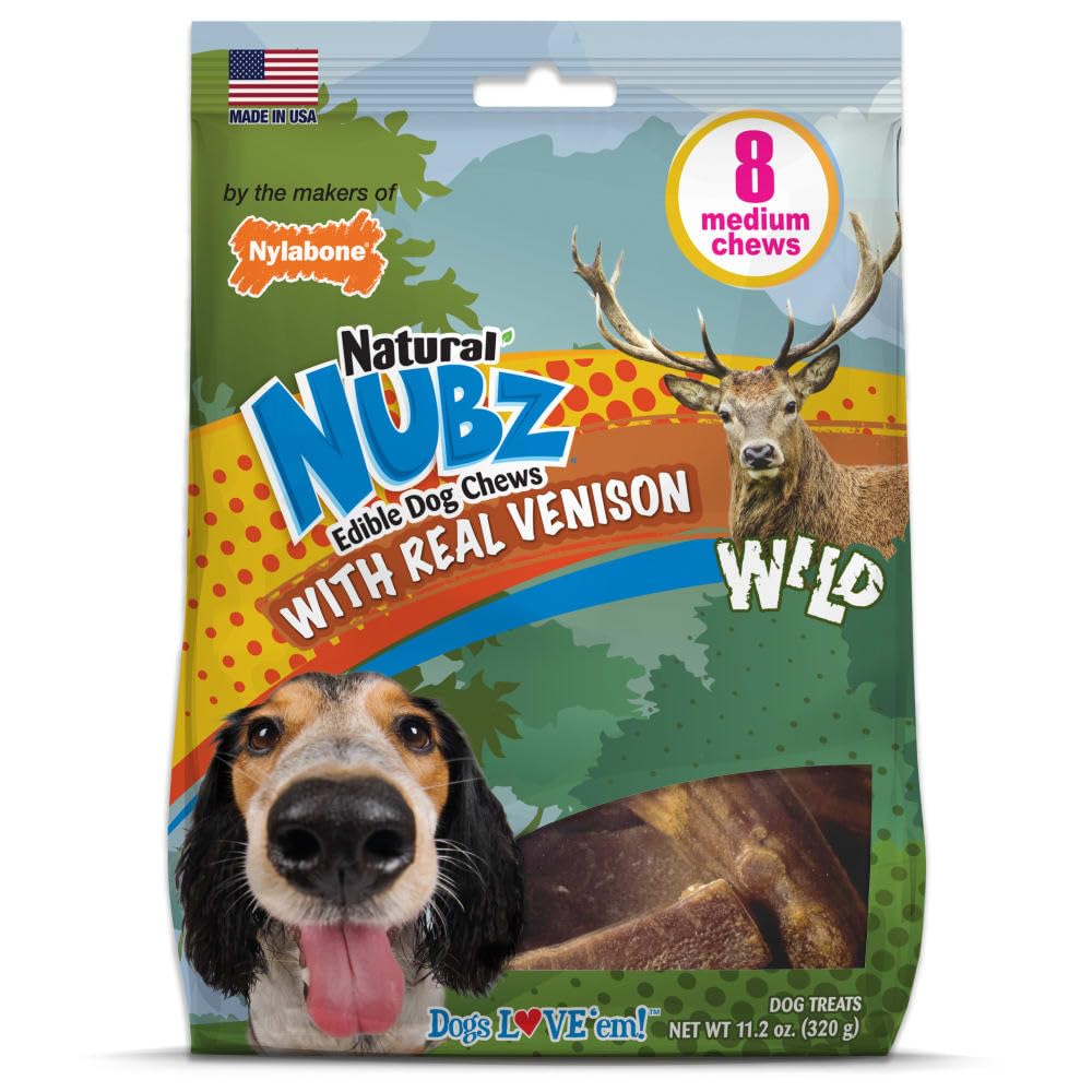 Nylabone Nubz Edibles Antler venison flavor for rewarding chewing sessions.