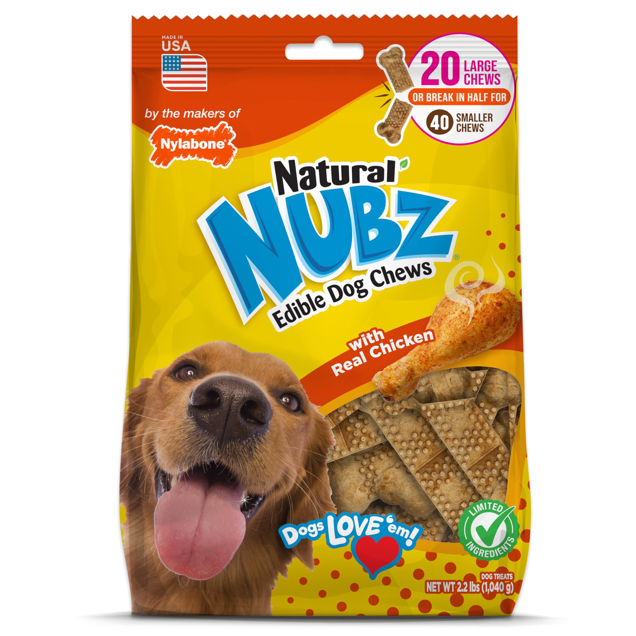 Nylabone Nubz natural chicken-flavor chew for large dogs