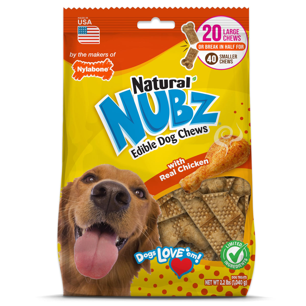 Nylabone Nubz natural chicken-flavor chew for large dogs