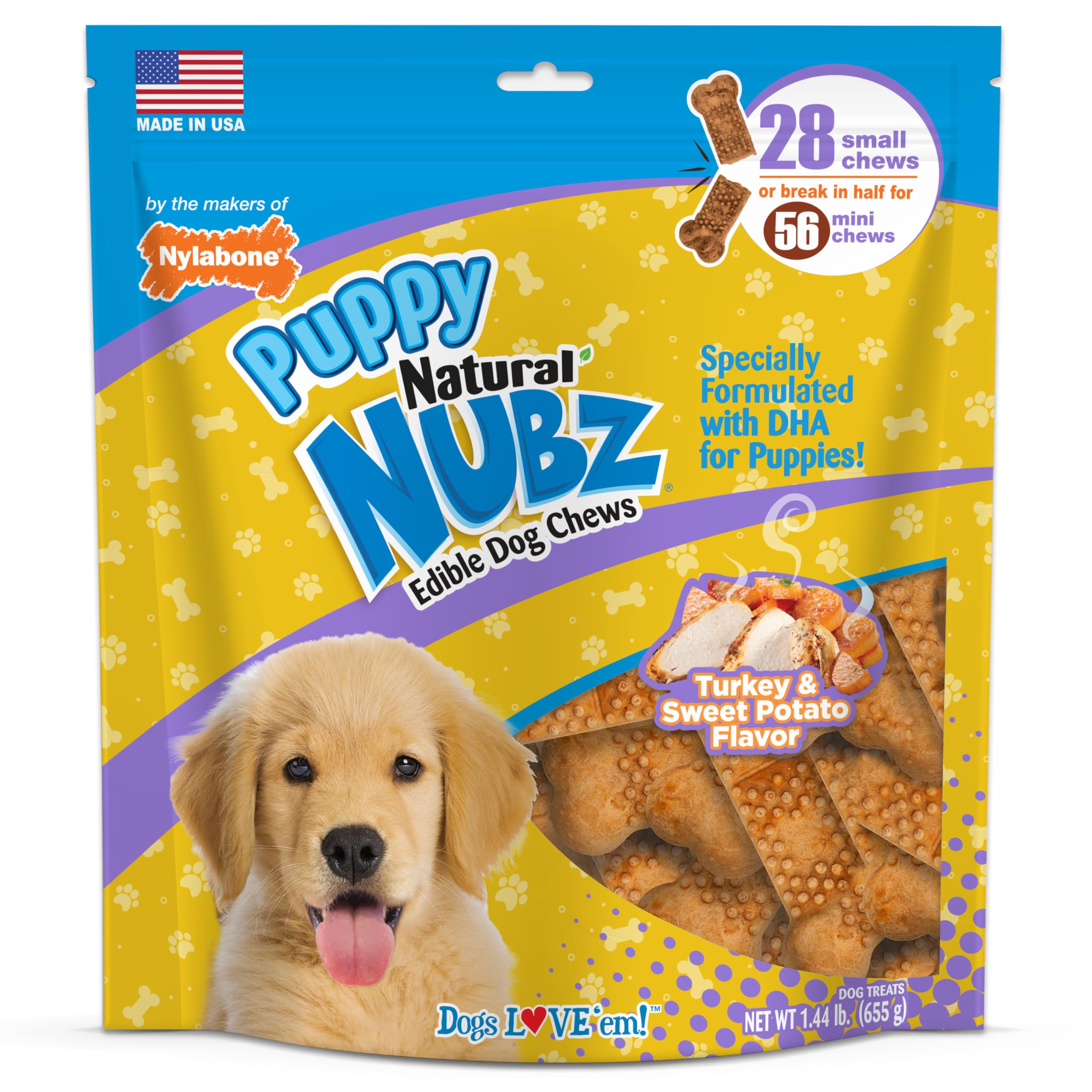 Nylabone Nubz puppy treats in turkey and sweet potato flavor for training
