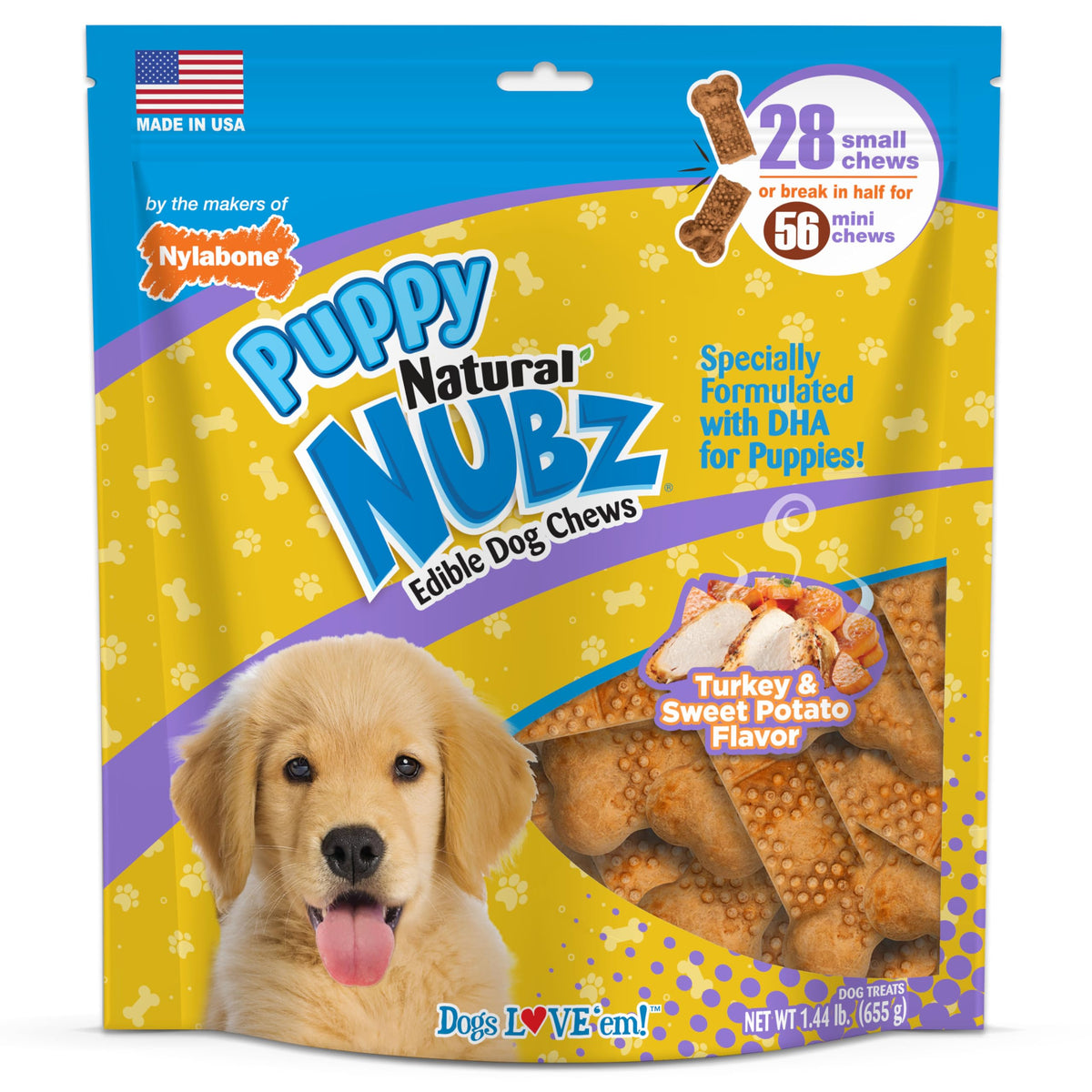 Nylabone Nubz puppy treats in turkey and sweet potato flavor for training