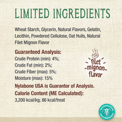 Nylabone Nutri Dent filet mignon chew displays 360-degree cleaning nubs on all sides.