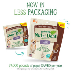 Close-up of Nutri Dent 360-degree nubs aiding plaque control while chewing.