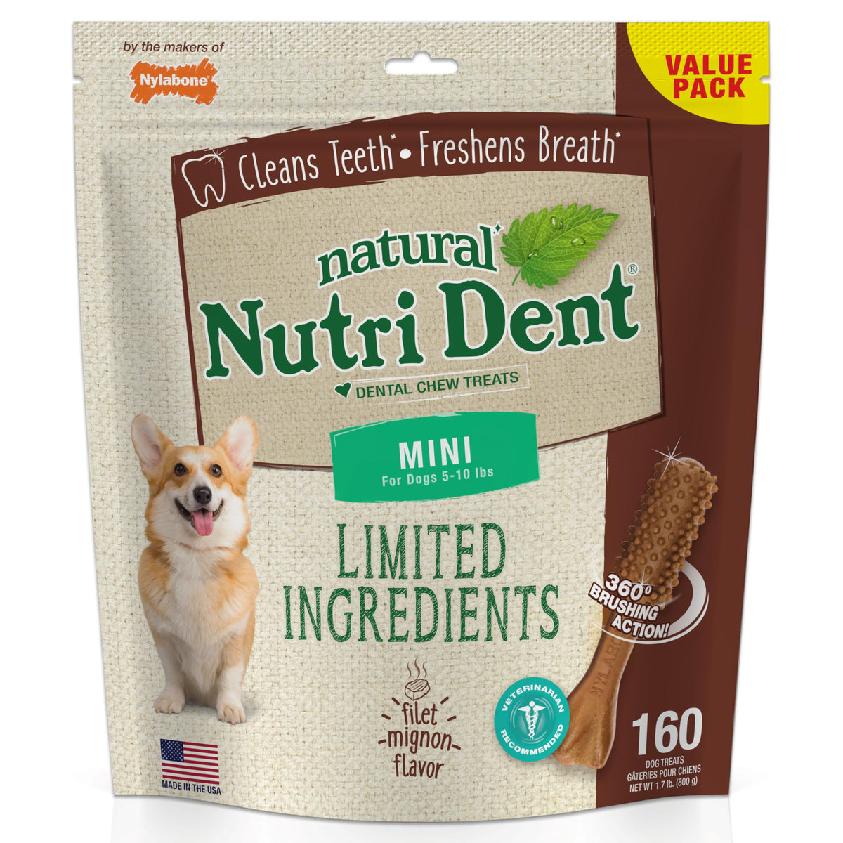 Nylabone Nutri Dent mini chews close-up, designed for small dogs.