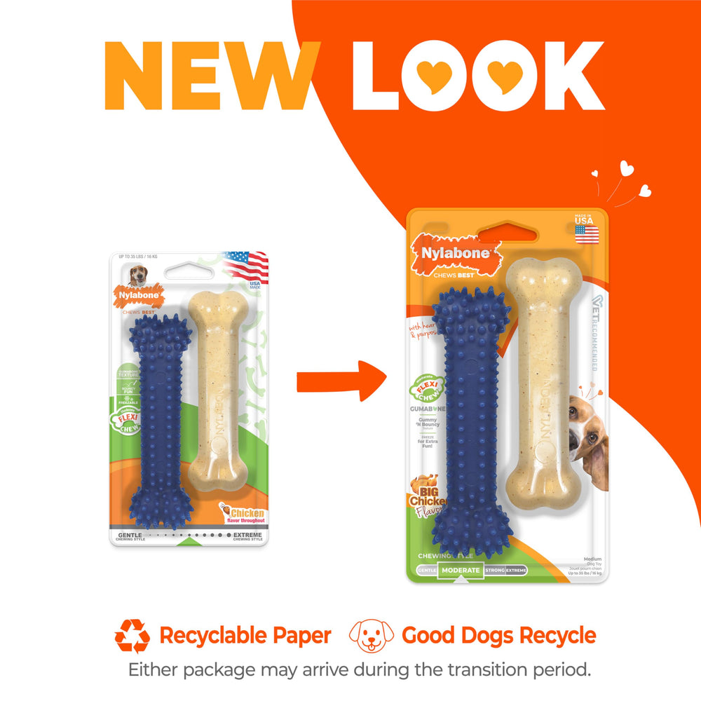 Nylabone Flexi toy designed for senior dogs with soft, gummy chew