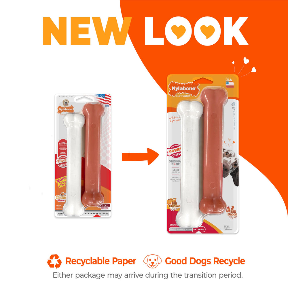 Nylabone Original Bone Power Chew chicken twin pack for dogs up to 50 pounds.
