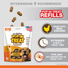 Nylabone Pop-In toy refills keep dogs engaged during treat-dispensing play.