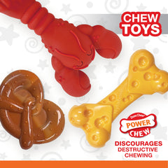 Nylabone Power Chew Bundle cheese bone treat toy, textured pockets for flavor boosts.