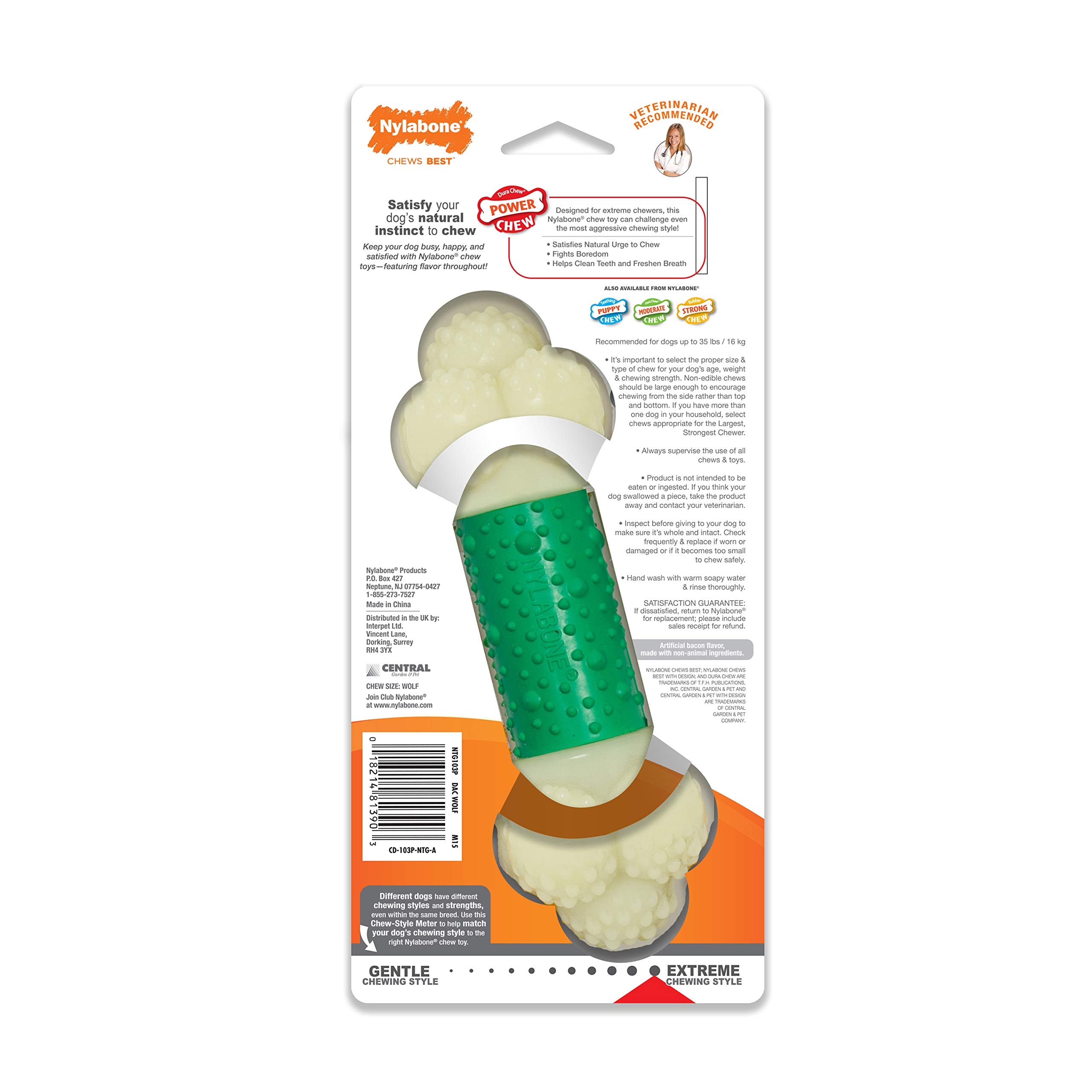 Nylabone power chew with engaging textures to satisfy instinct to chew.