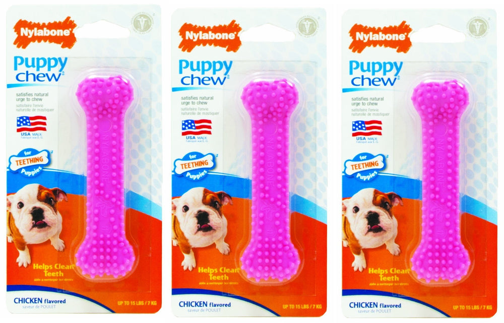Nylabone Puppies Petite Pink Dental Bone Chew Toy supports teething comfort and dental care