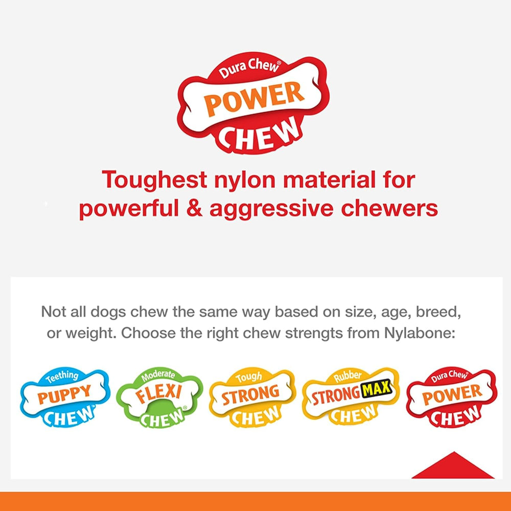 Nylabone delicious bully stick flavor nylon toy sustains chewing sessions.