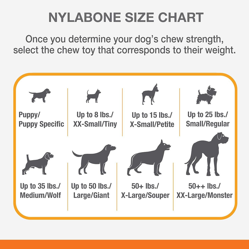 Nylabone tough nylon construction withstands power chewing sessions.