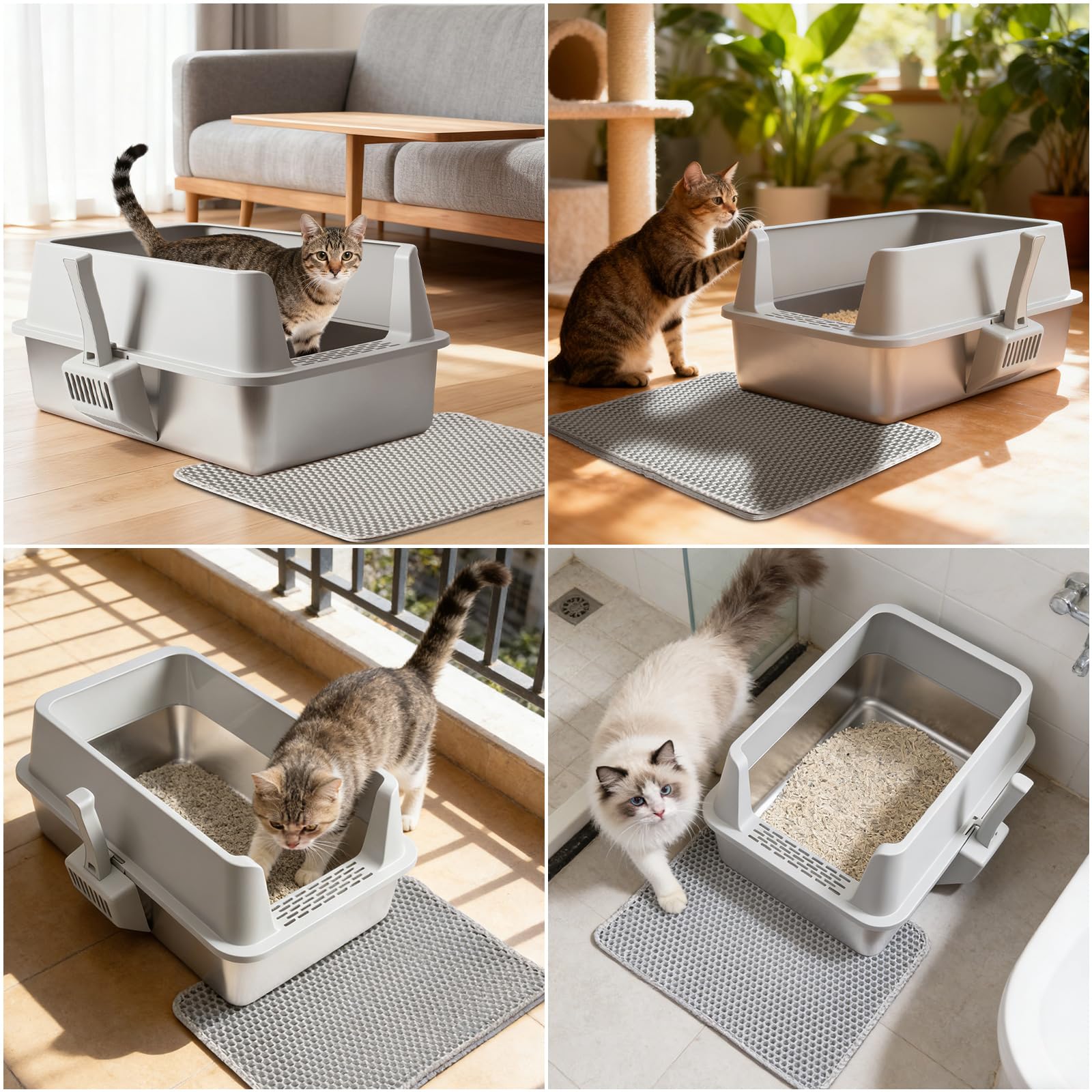 Nyutu rust-resistant grey litter box designed for long-term indoor use.