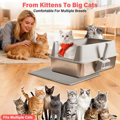 Nyutu high-sided litter box highlights odor control and reduced spray.