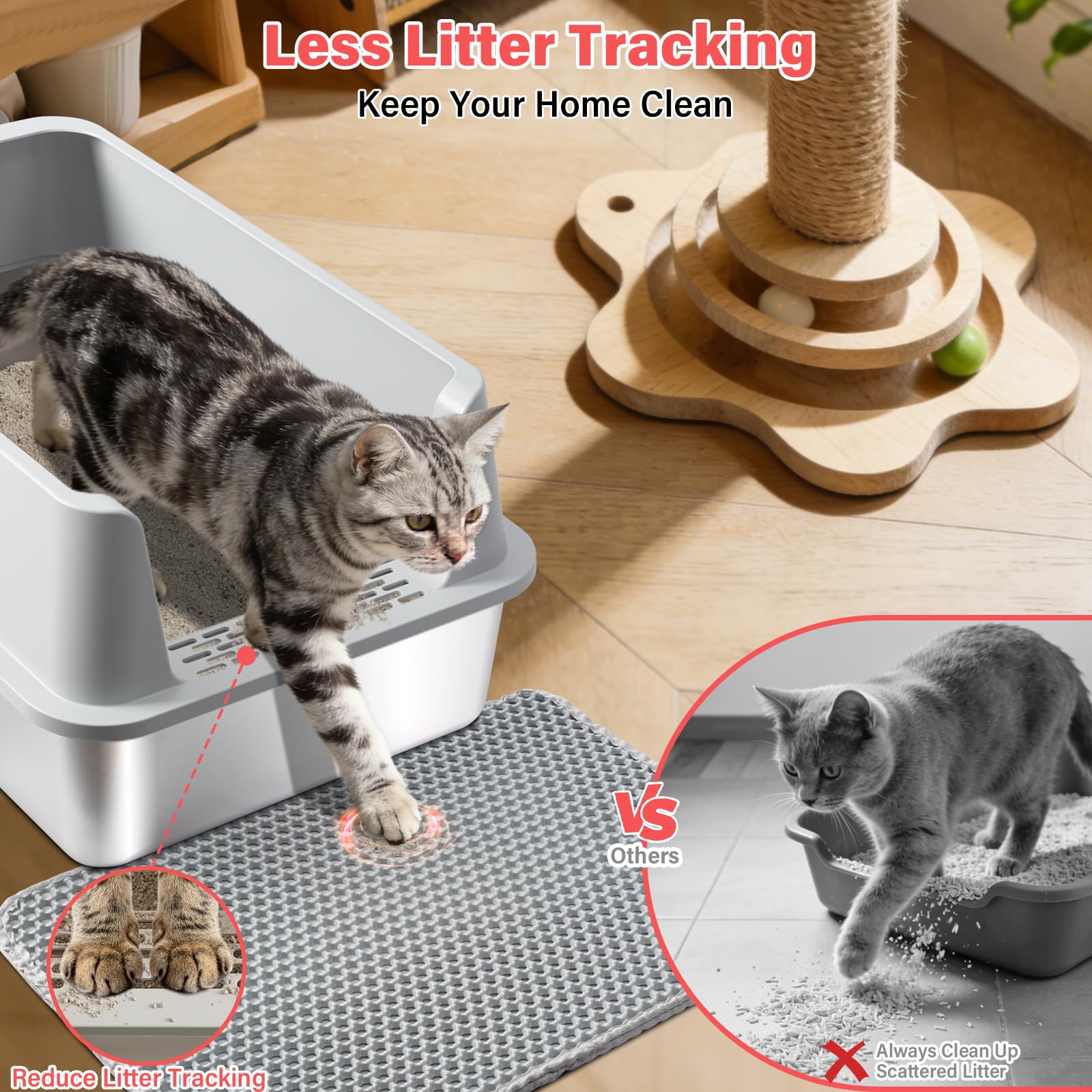 Nyutu mat and scoop included for simple daily maintenance.