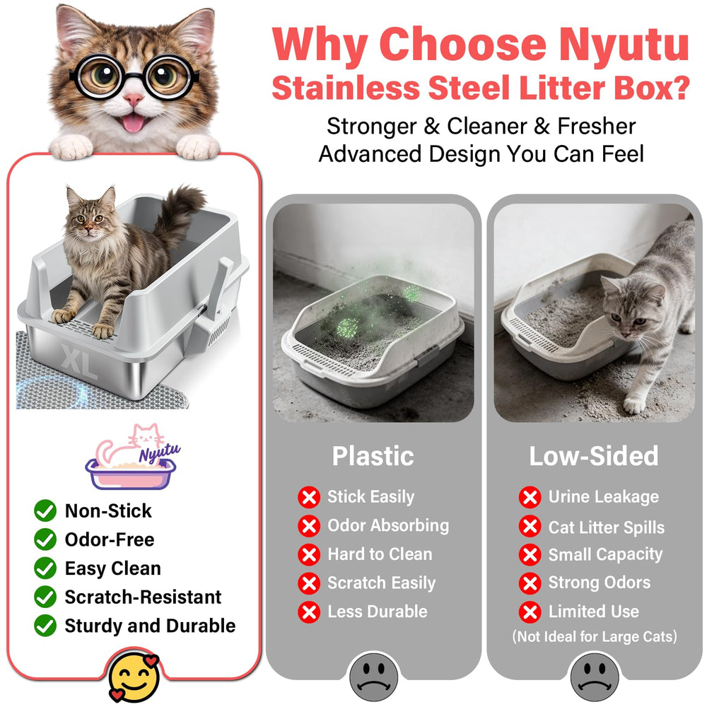 Nyutu open-top litter box for quick scooping and daily checks.