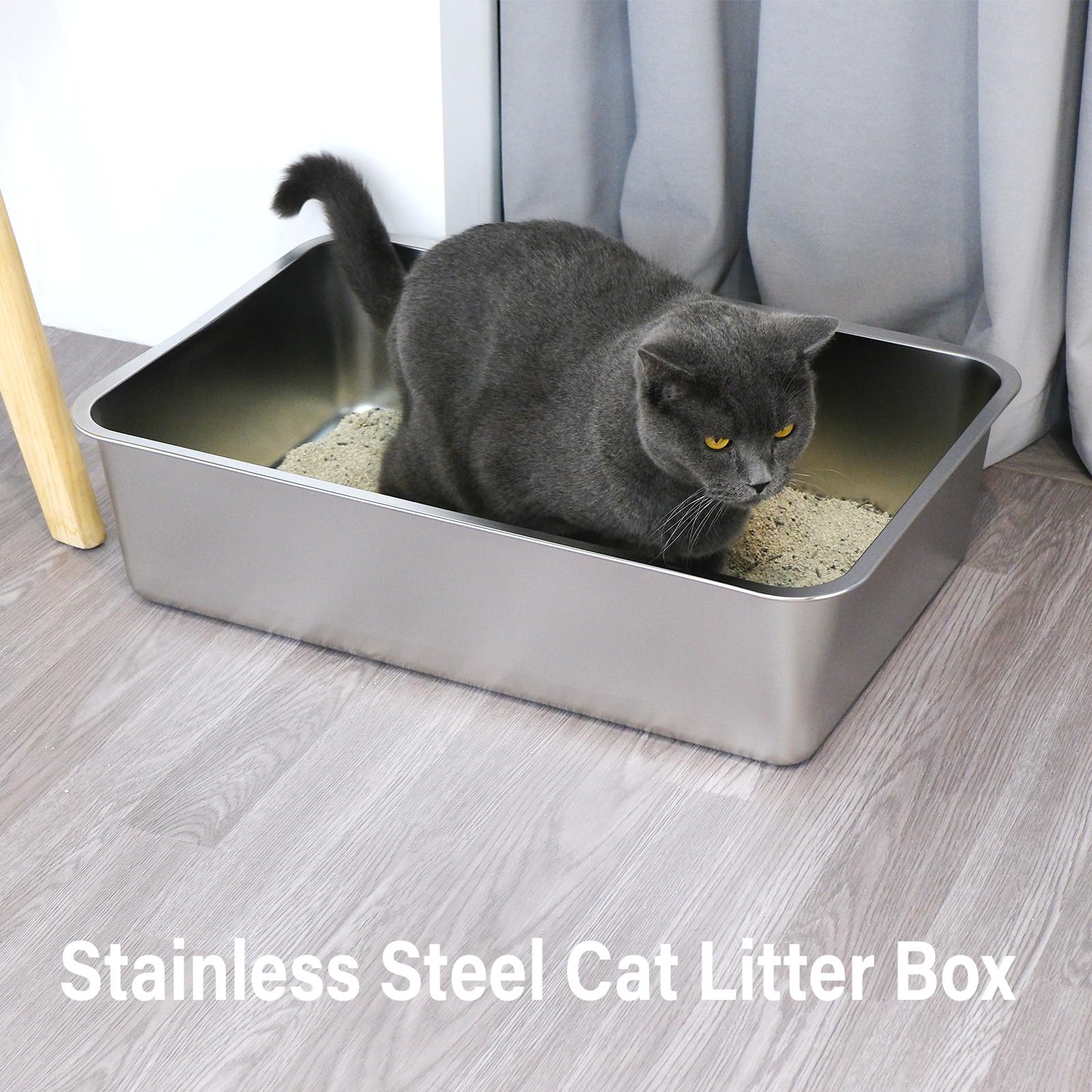 Nyutu XL litter box in use by a large cat on open design surface.
