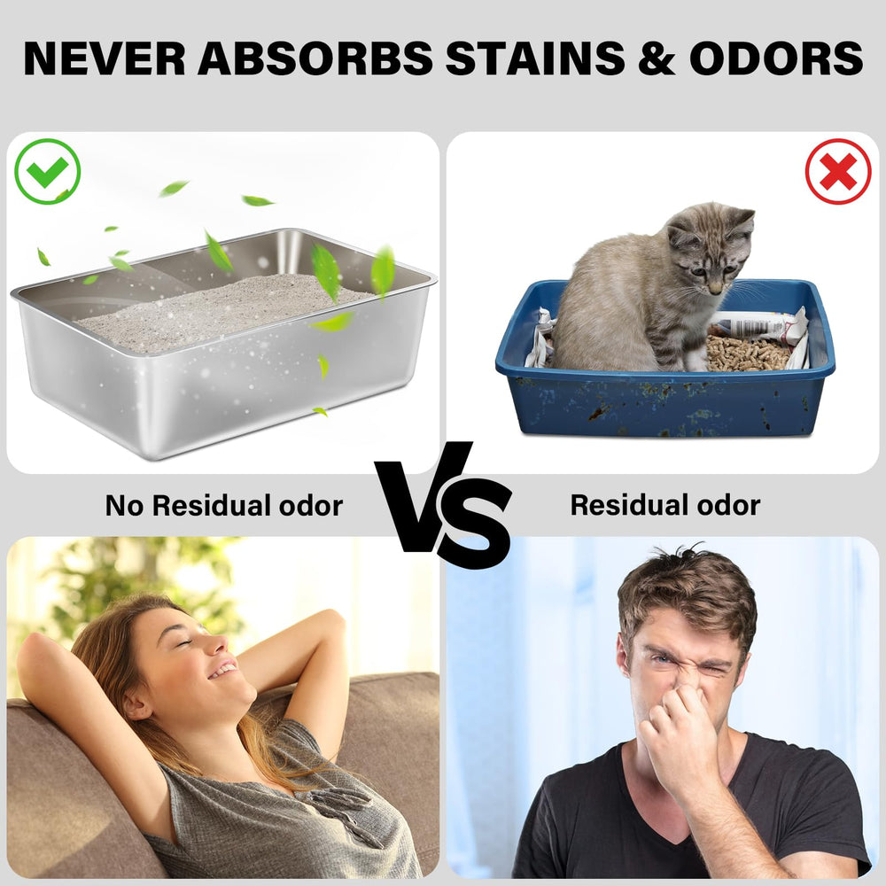 Nyutu easy-clean stainless surface minimizes litter spill during use.