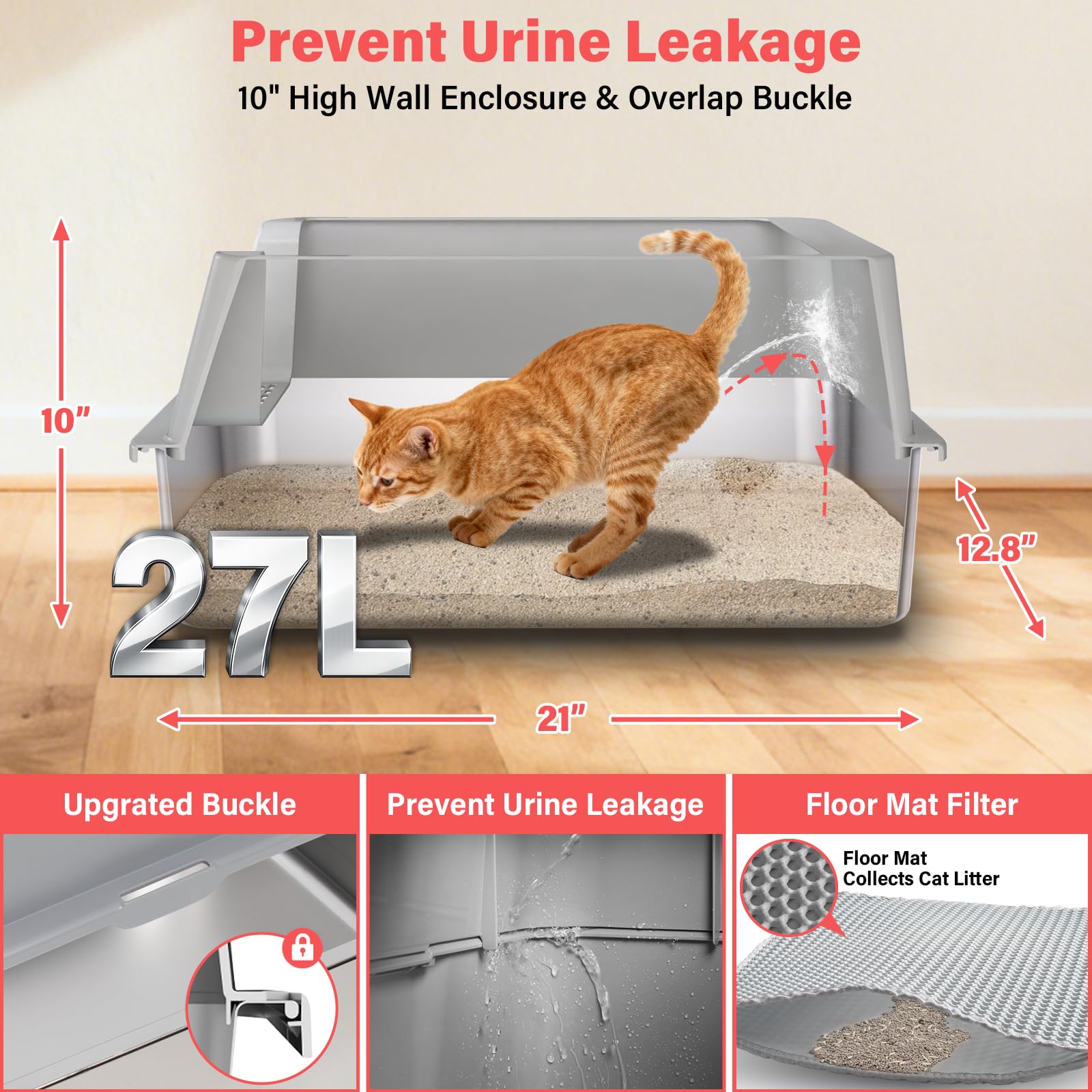 Nyutu XL metal litter box interior view, spacious for large or multiple cats.
