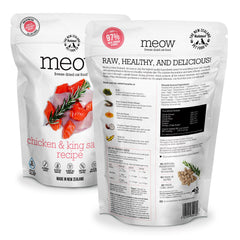 Close-up of ingredients highlights chicken and king salmon for natural flavor.