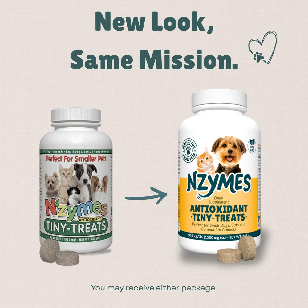 Nzymes Antioxidant Tiny Treats support aging dogs with easy-to-chew joint and coat care.
