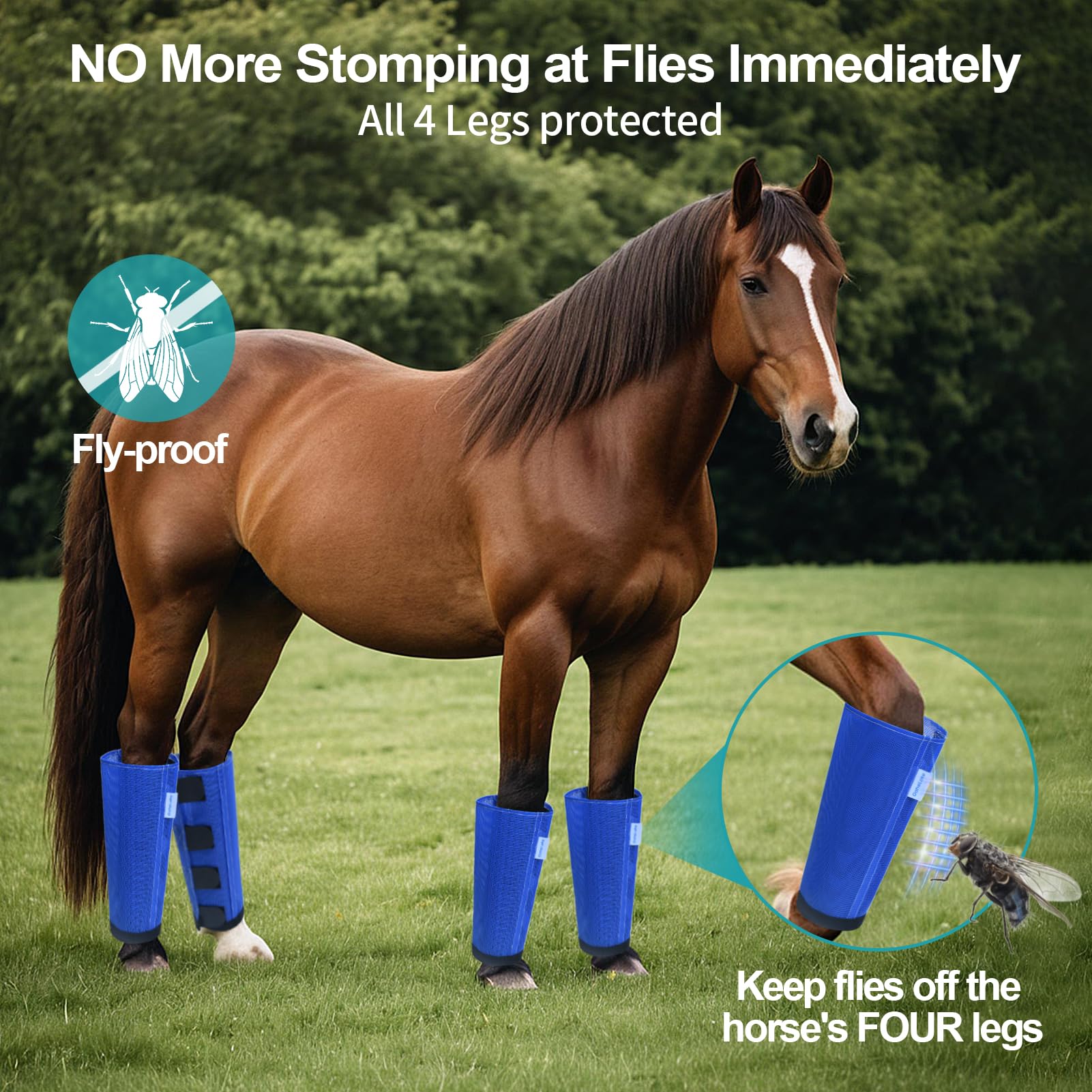 OAHELAKE breathable loose-fit horse fly leggings in blue for airflow.