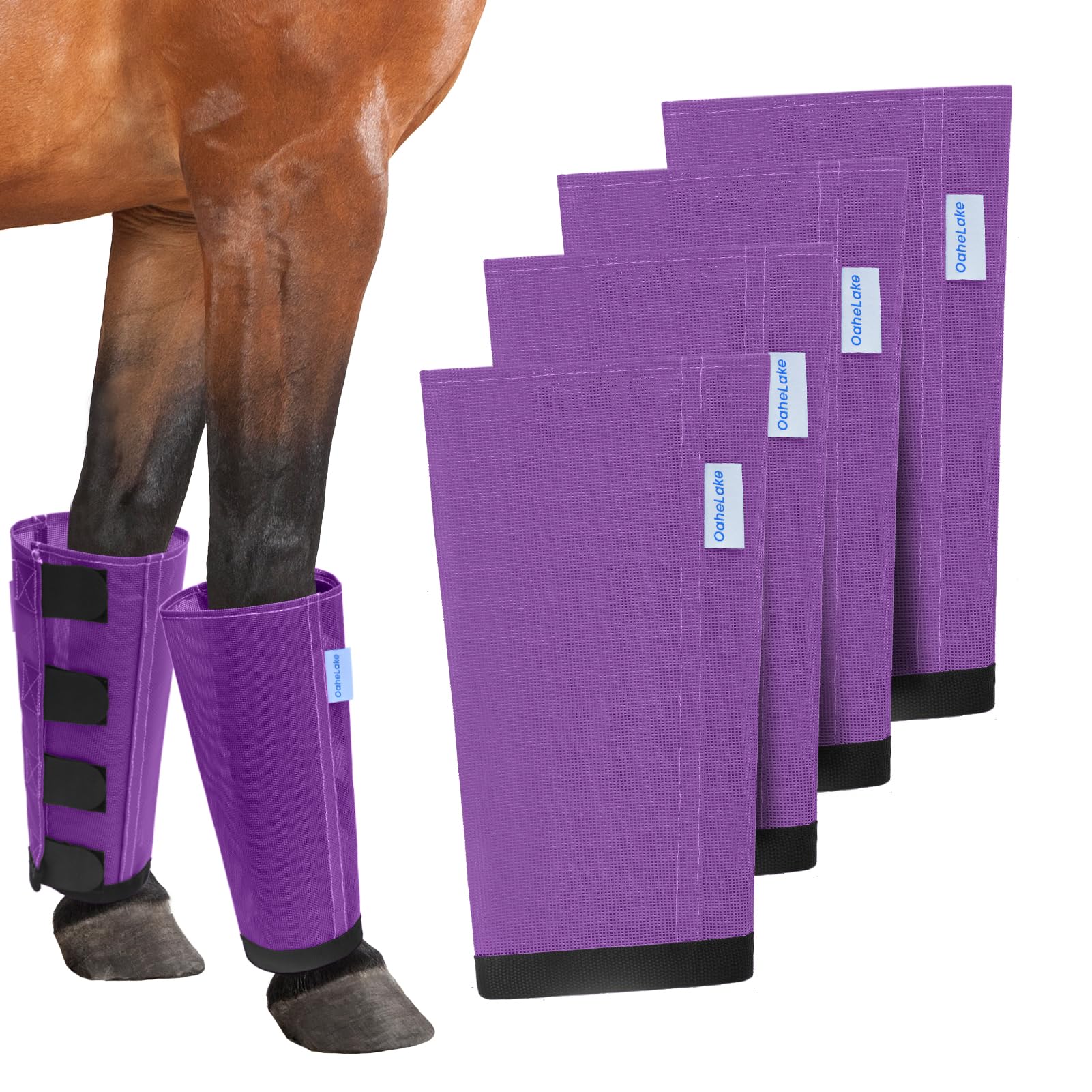 OAHELAKE mesh horse fly boots pack four purple protect legs during rides