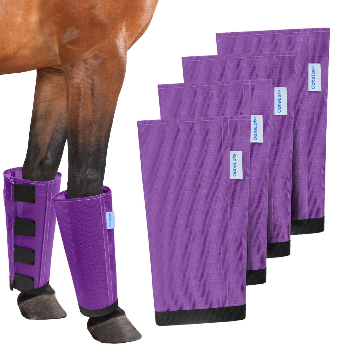OAHELAKE mesh horse fly boots pack four purple protect legs during rides