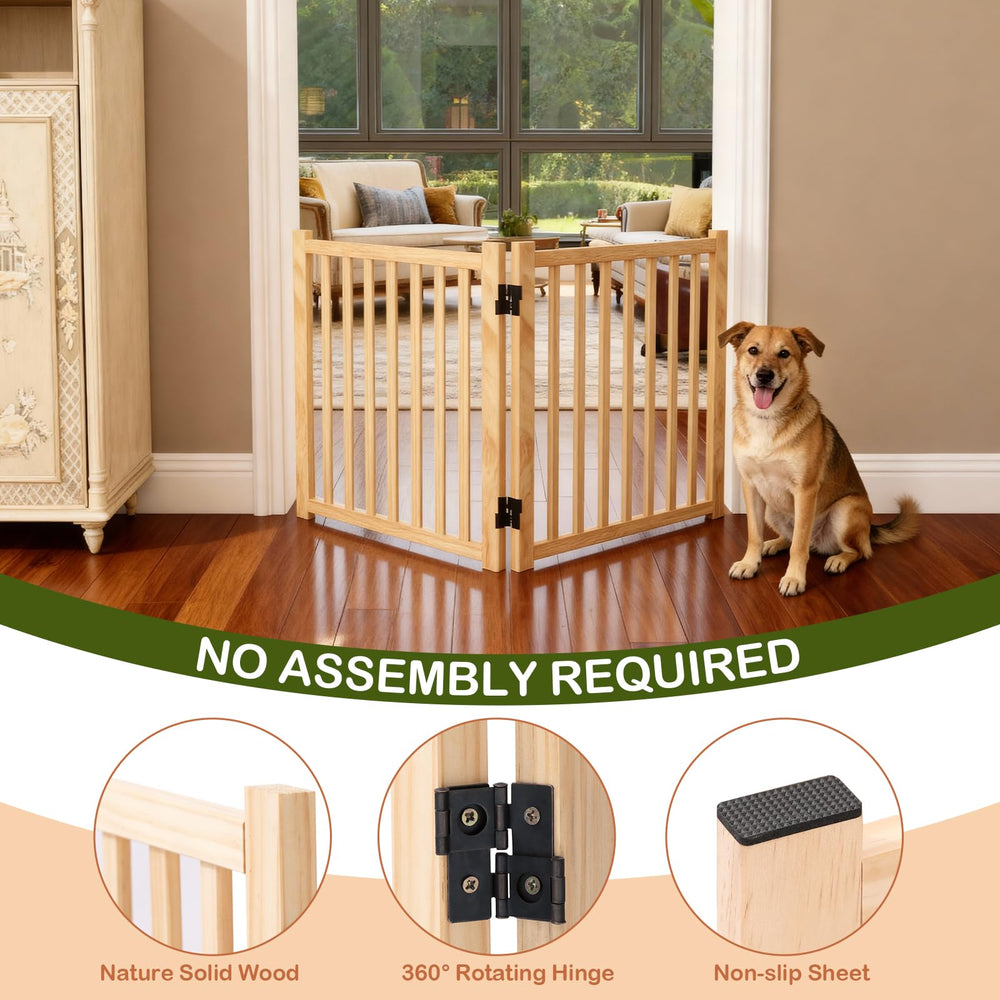 Oapety pine wood gate creates a safe doorway boundary for dogs.