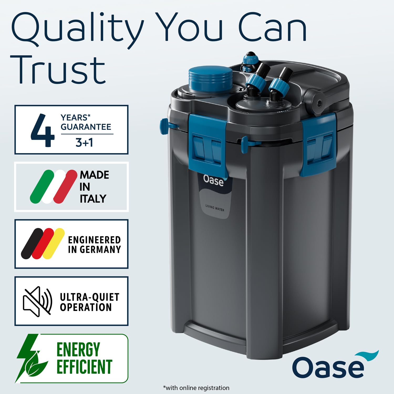 OASE BioMaster 2 Thermo 600 aquastop locks minimize spills during service.